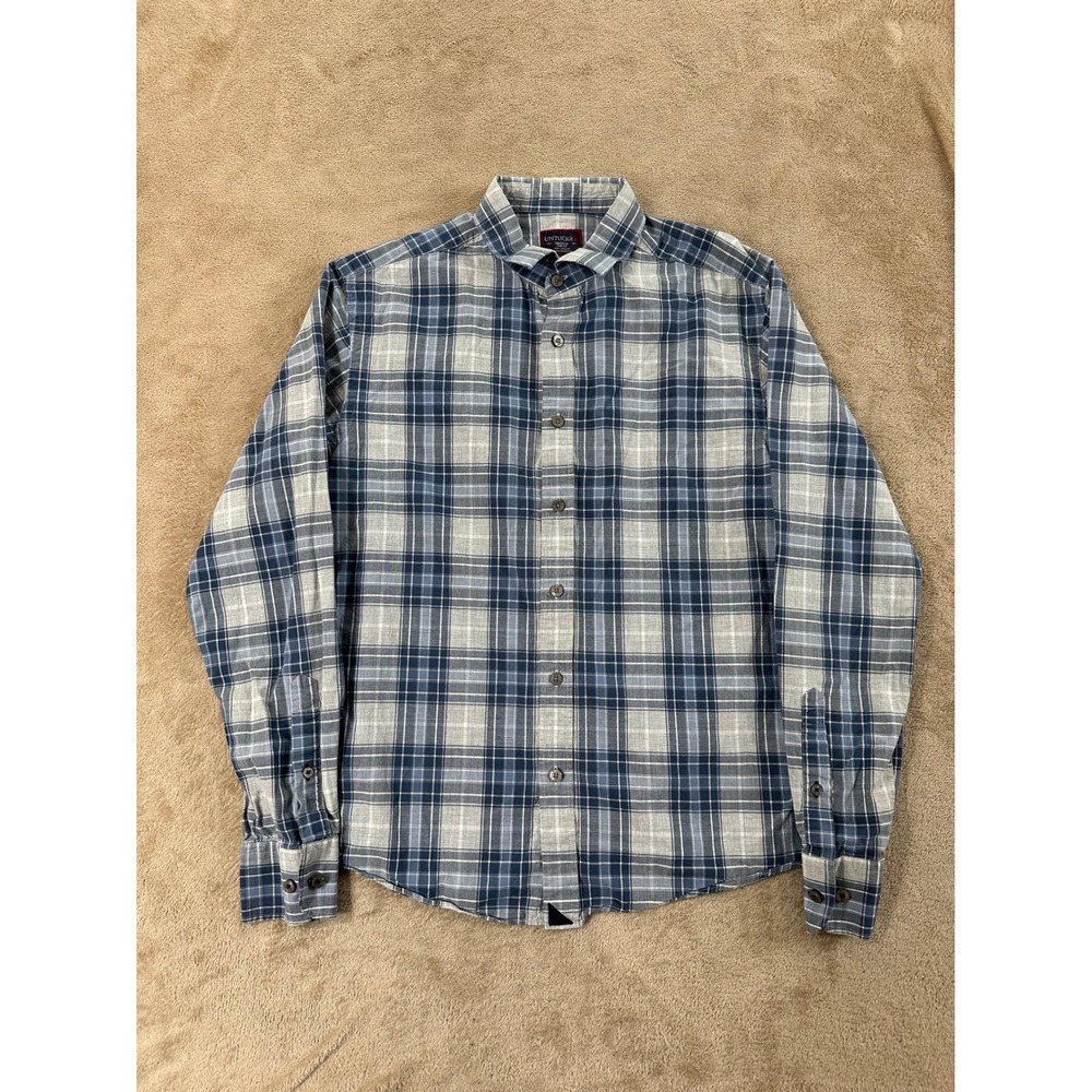 UNTUCKit Nelson-LS Shirt Mens Size M Slim Fit Blue Grey Plaid Cotton EUC